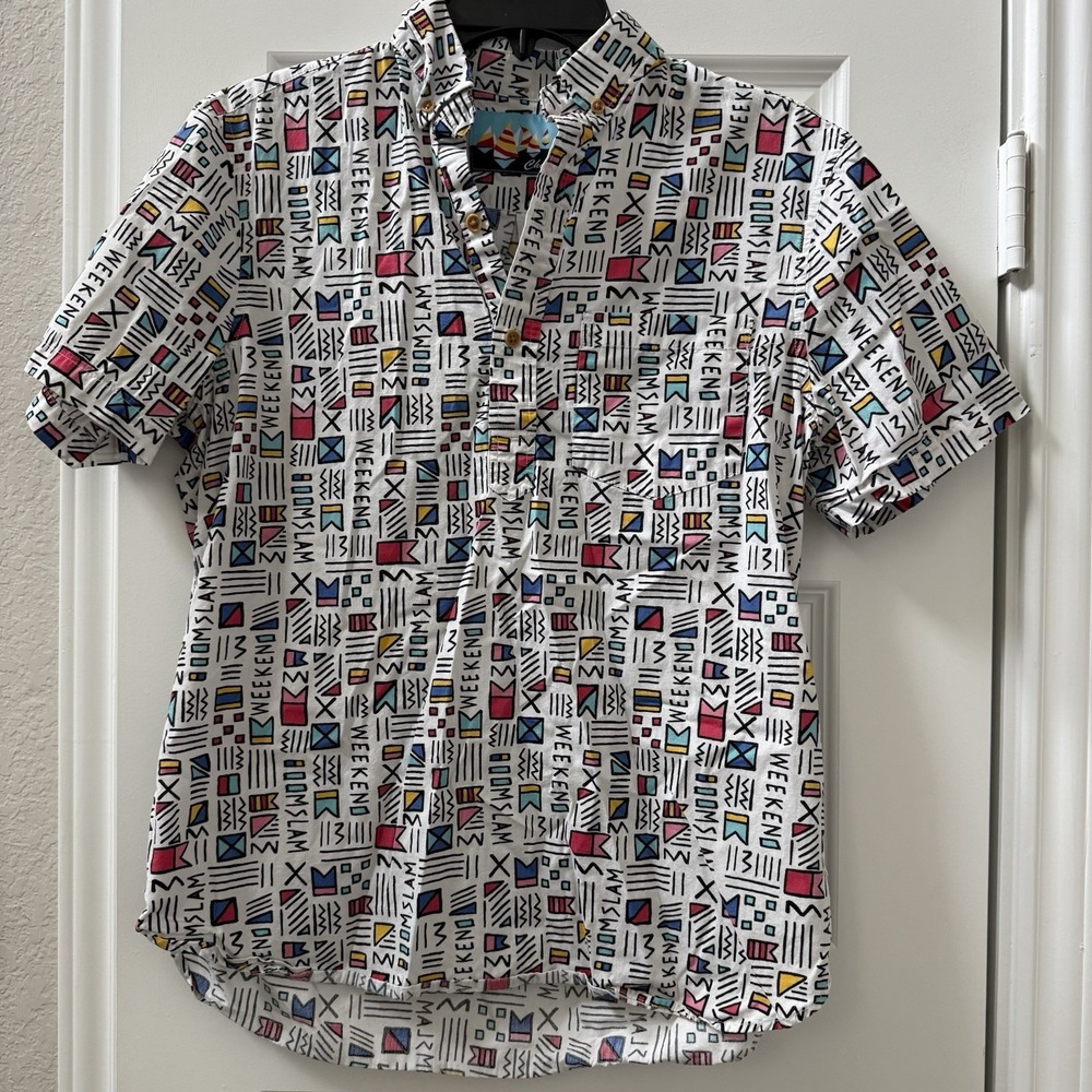 Chubbies Men's White Geometric Polo Shirt Retro Short Sleeve Size Small